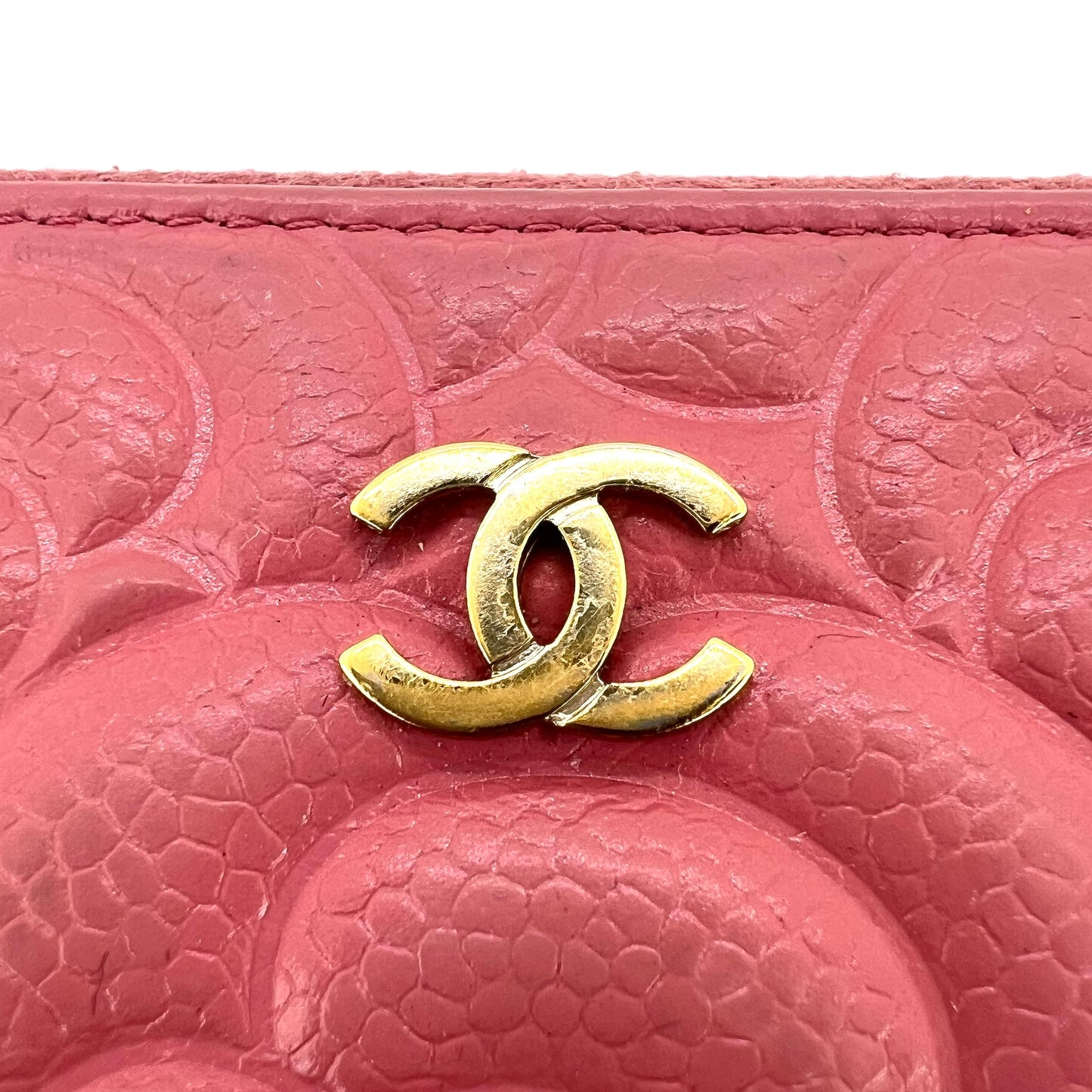 Chanel Camellia Caviar Leather Zip Around Wallet