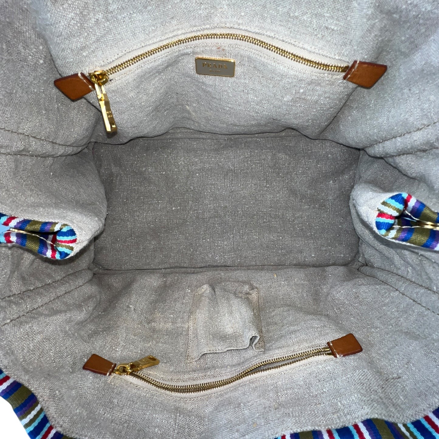 Prada Striped Canapa Tote Bag