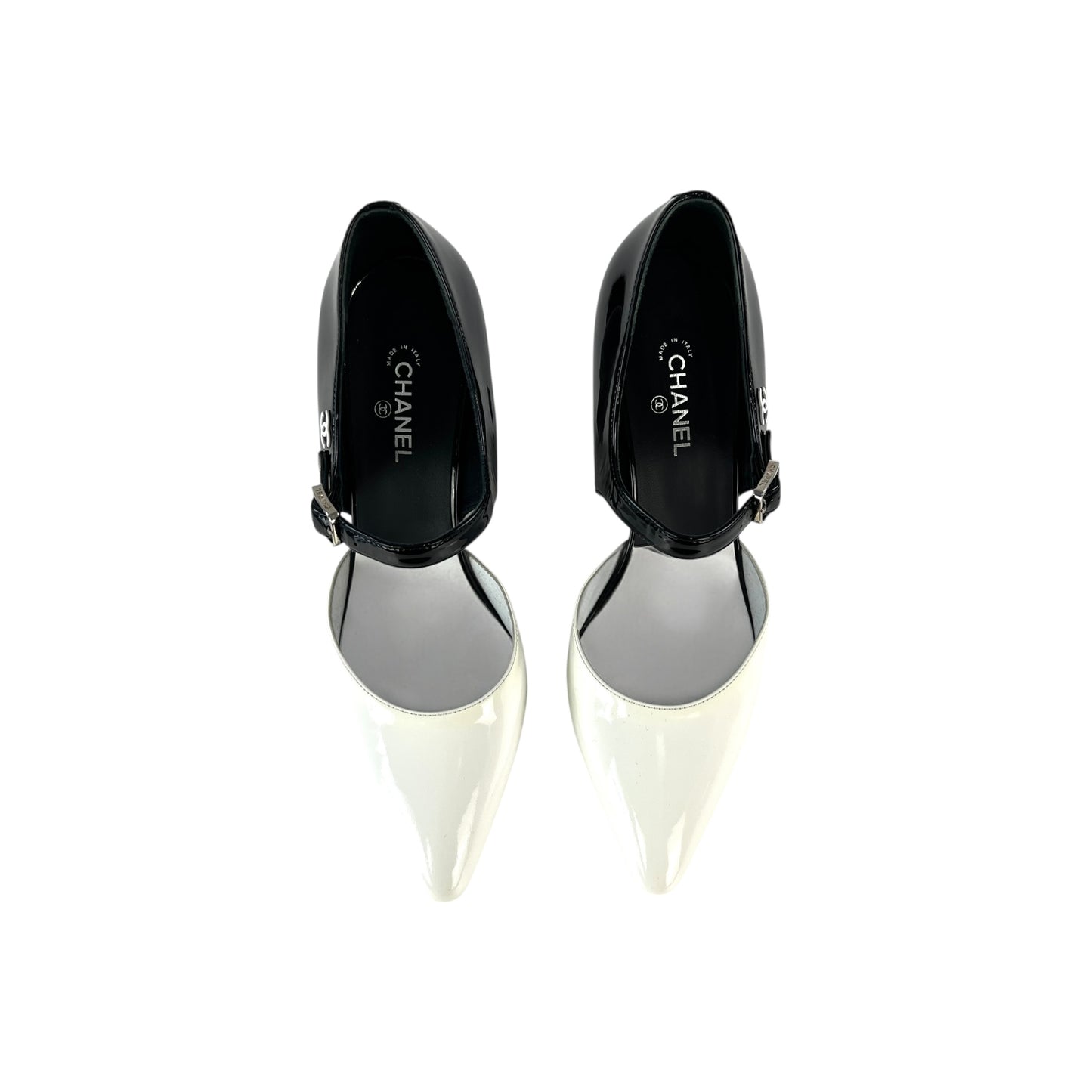 Chanel CC Black & White Patent Leather Pumps