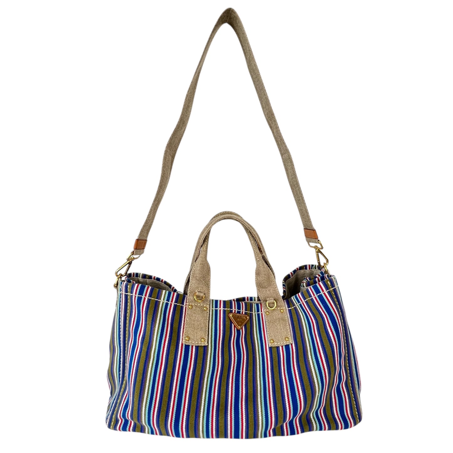 Prada Striped Canapa Tote Bag