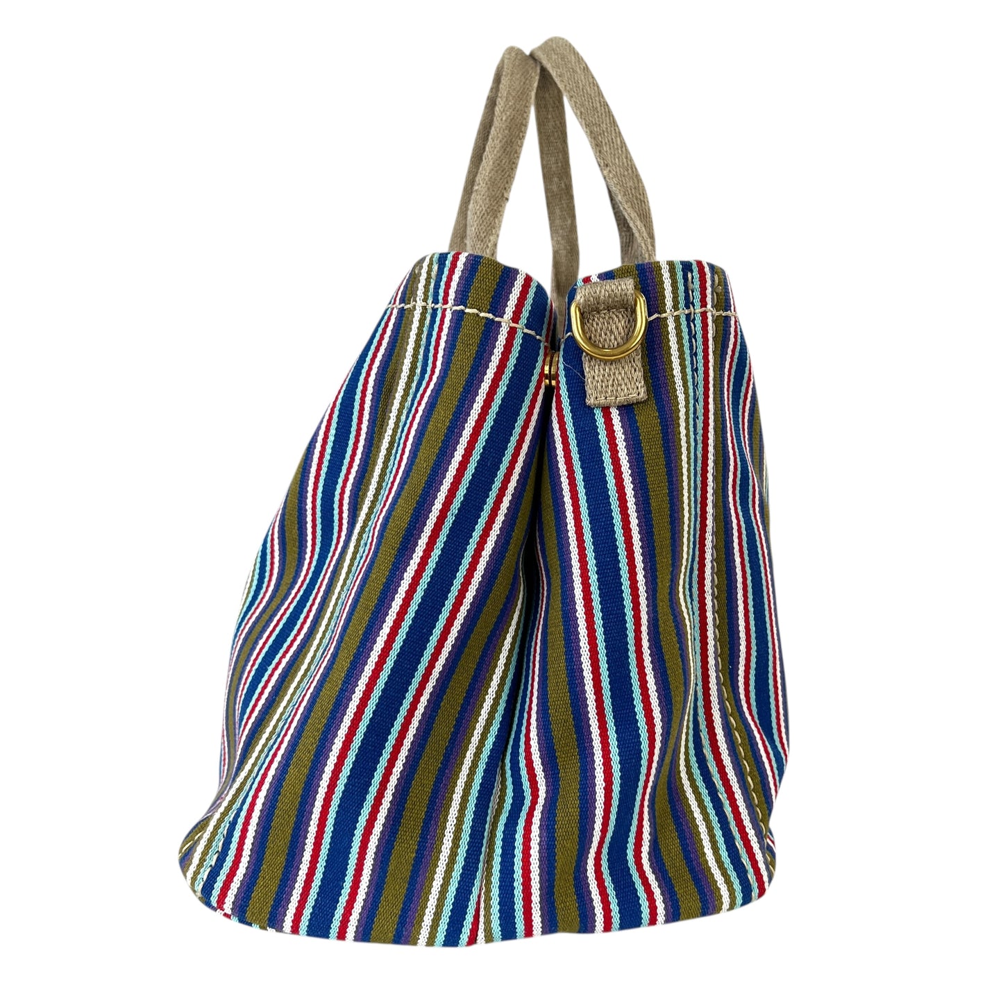 Prada Striped Canapa Tote Bag