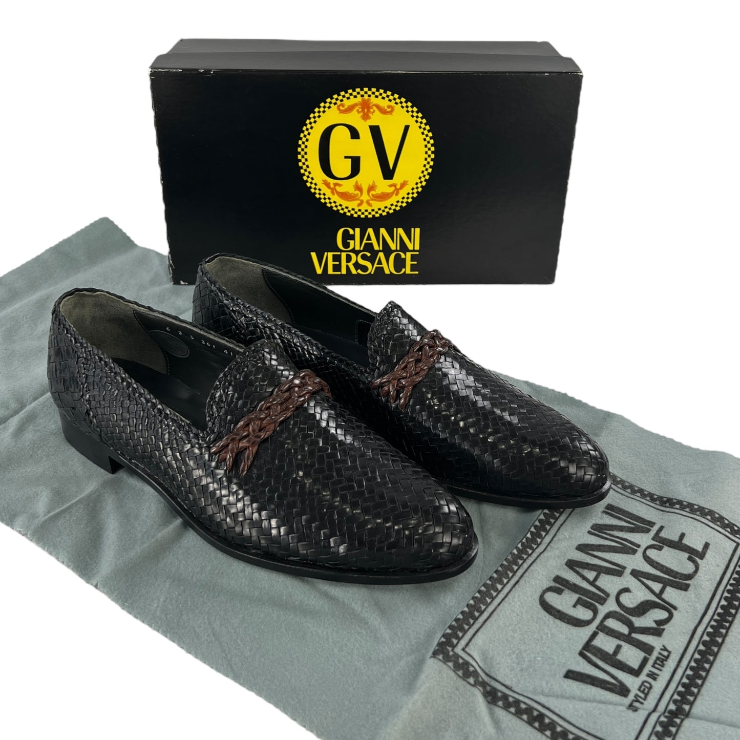 Versace Vintage Leather Woven Loafers