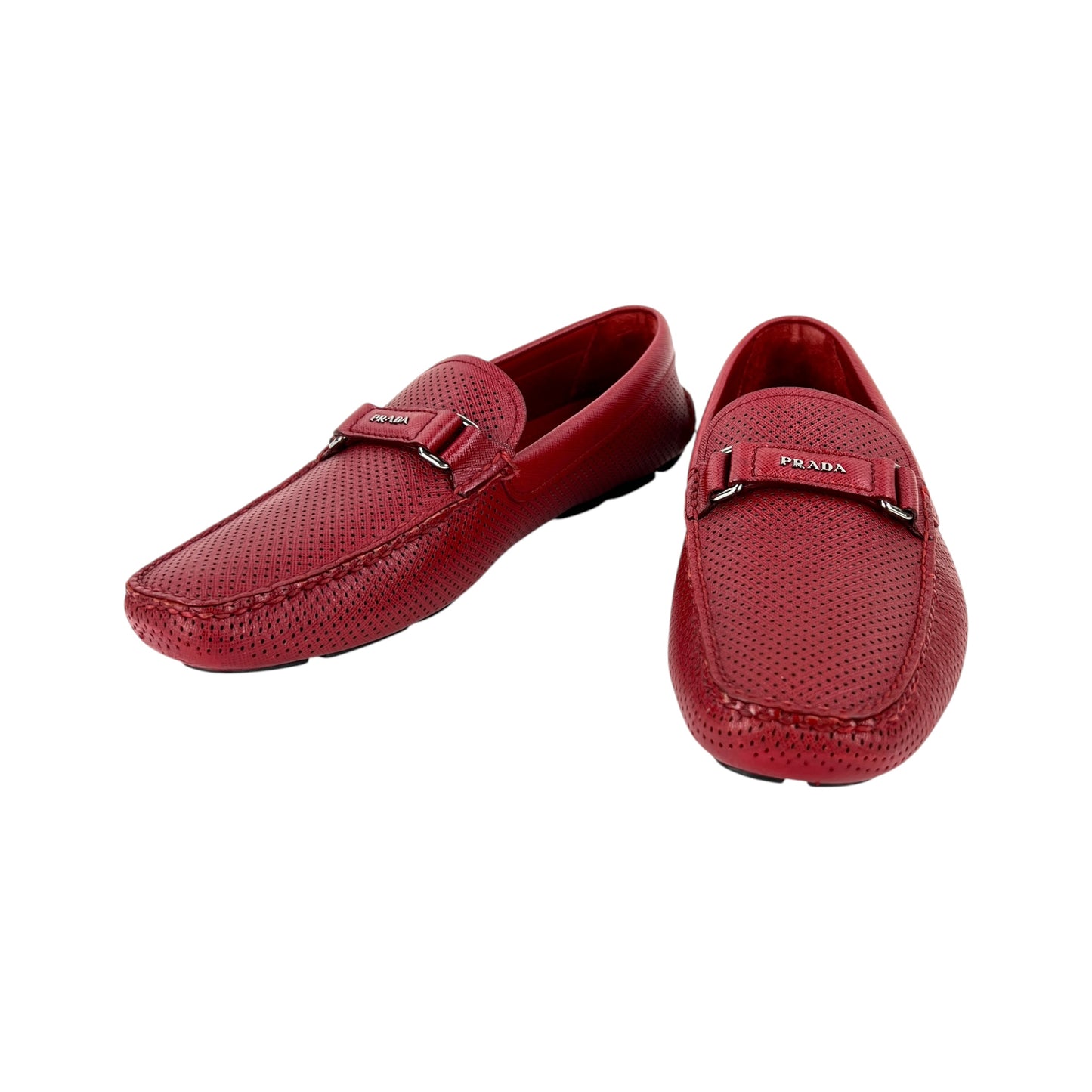 Prada Perforated Saffiano Leather Loafers