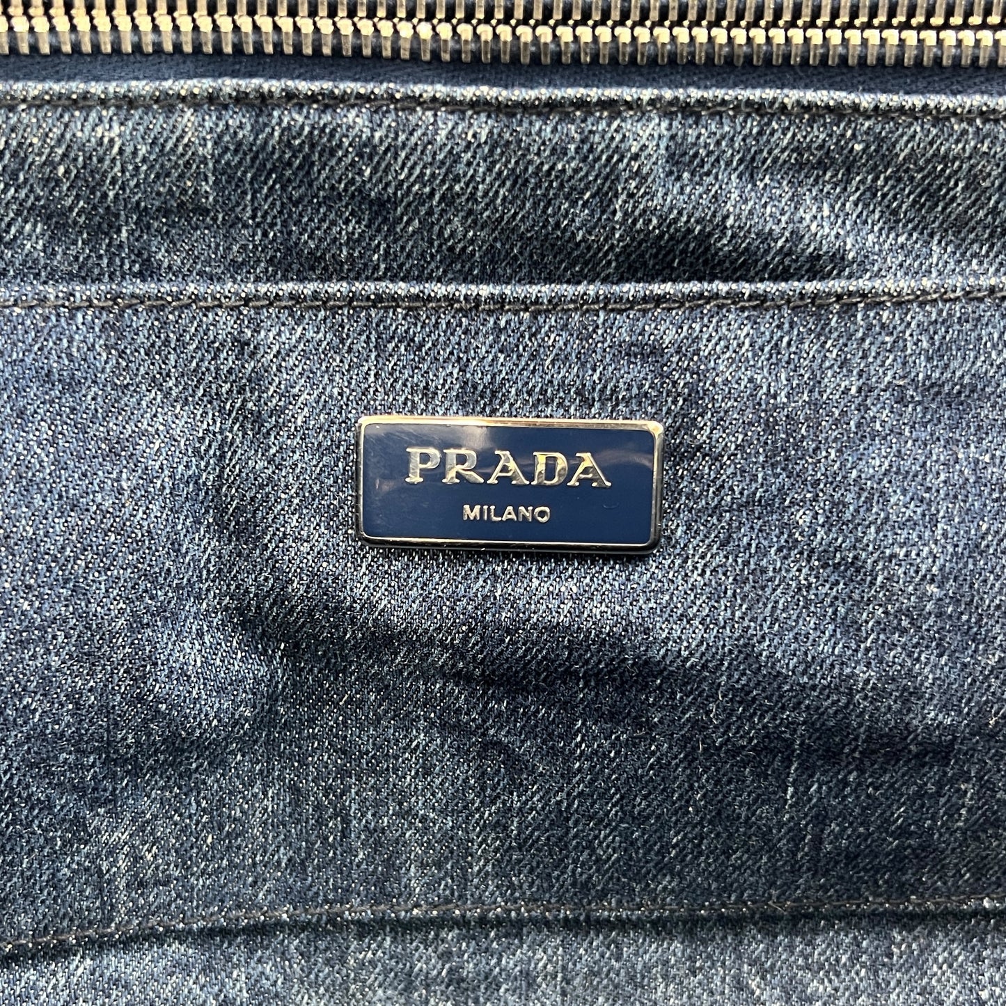 Prada Canapa Rhinestone Denim Tote Bag