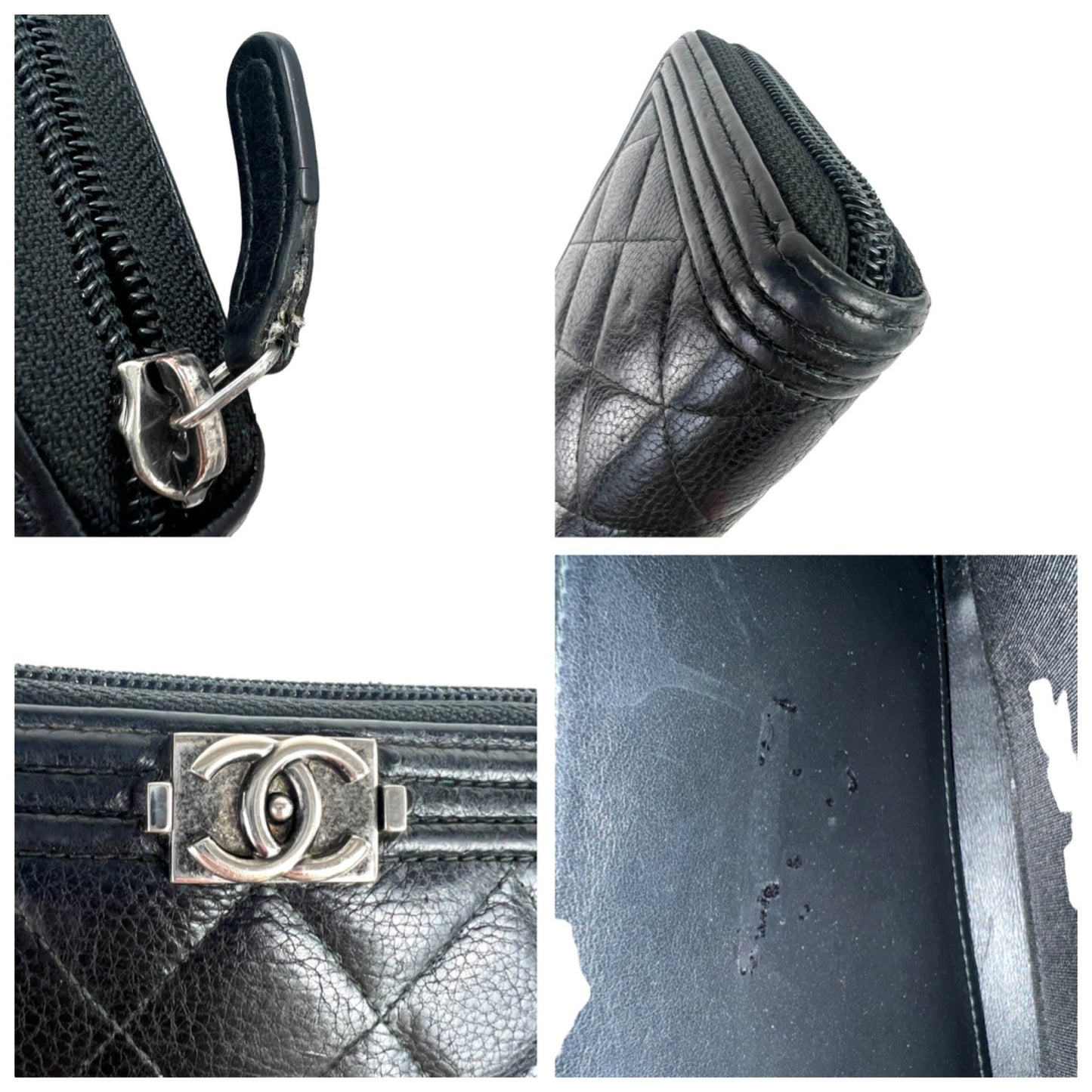 Chanel CC Boy Caviar Leather Zip Around Wallet