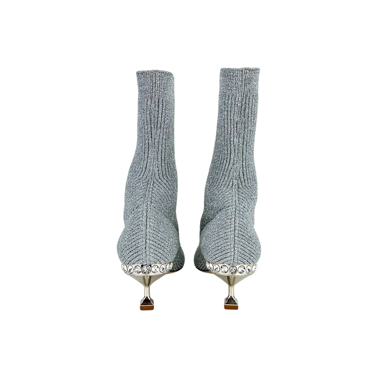 Miu Miu Silver Rhinestone Sock Heeled Boots