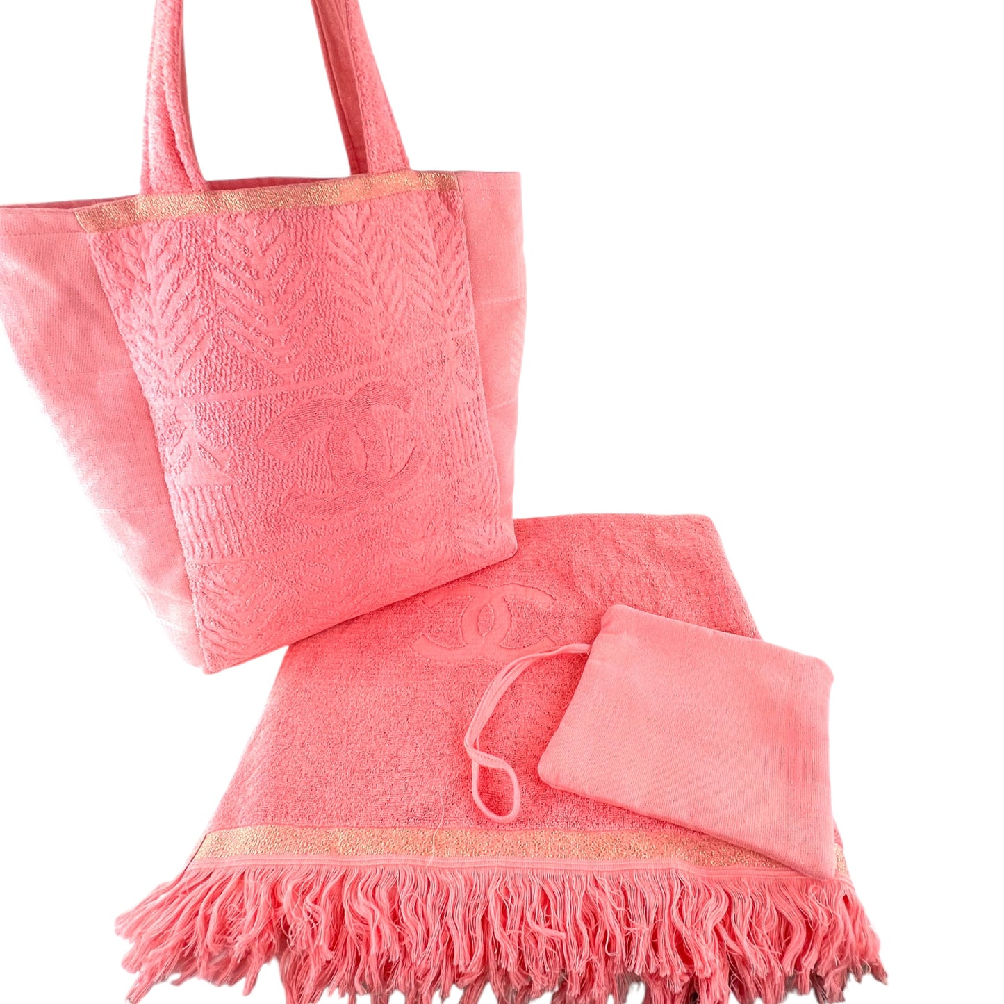 Chanel CC Terry Cloth Beach Towel Set Bag