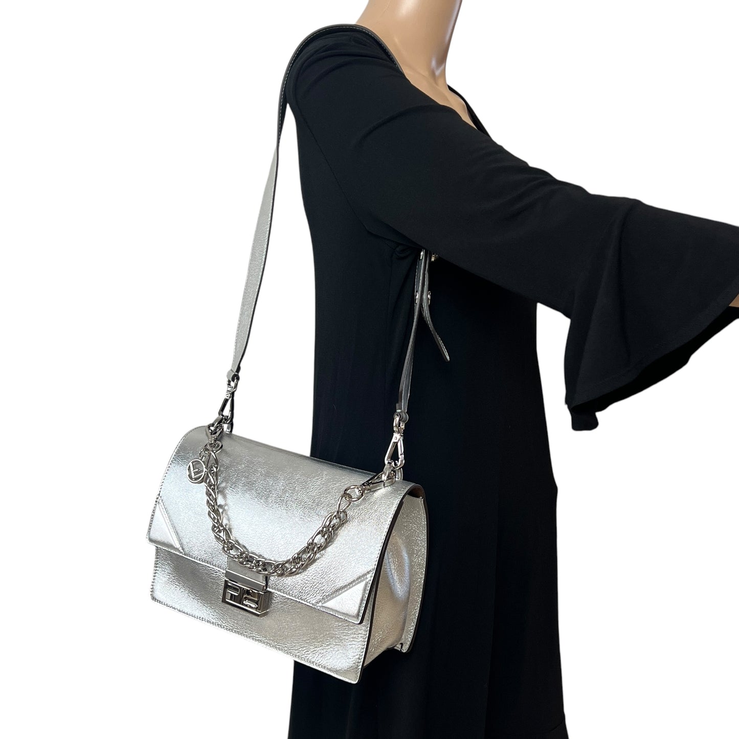 Fendi Kan U Metallic Leather Two-Way Bag