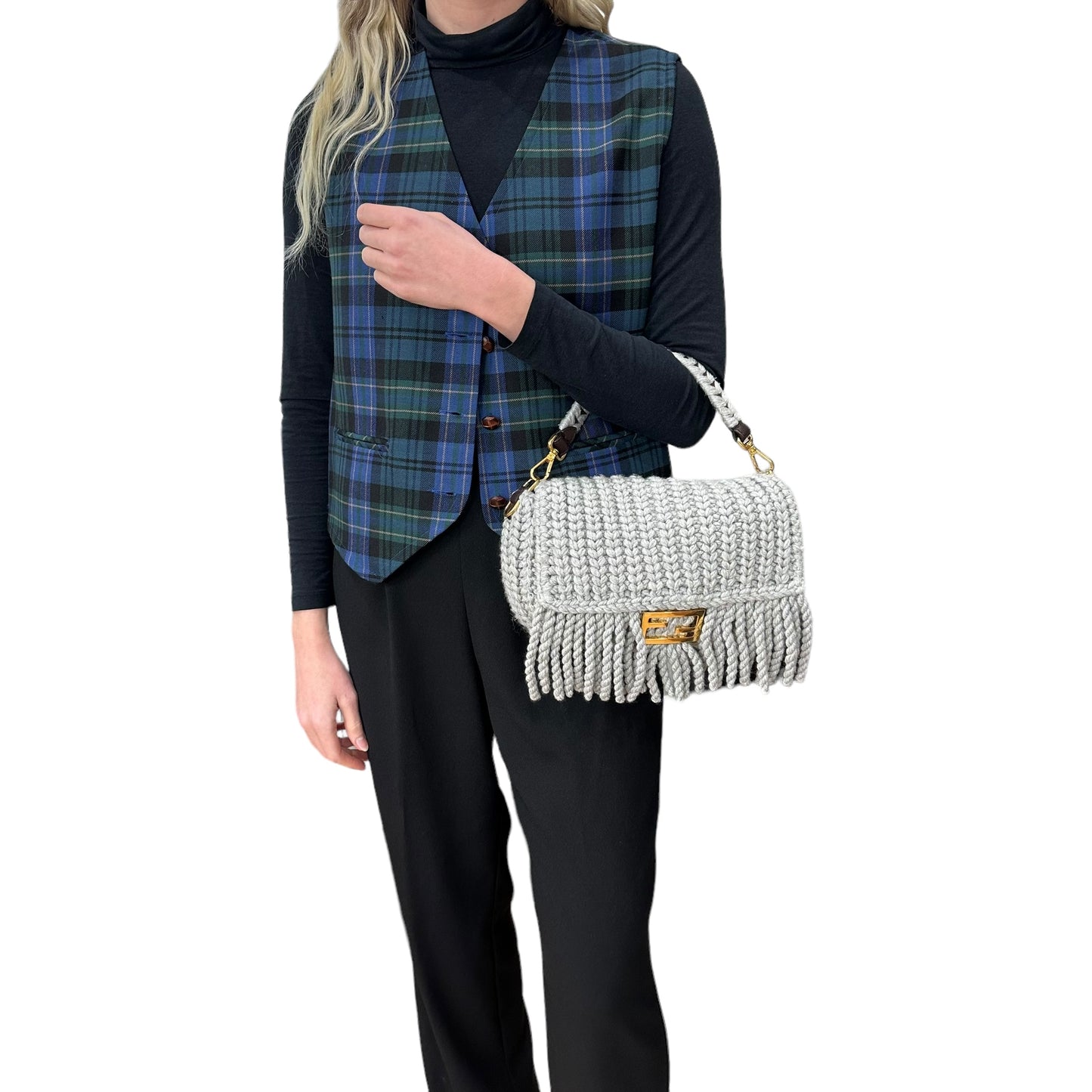 Fendi Knit Fringe Baguette 2-Way Bag