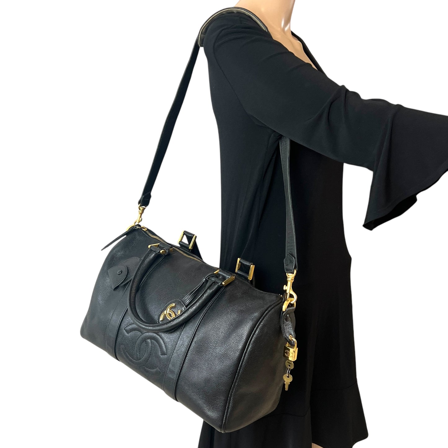 Chanel Vintage Caviar Leather Boston Bag