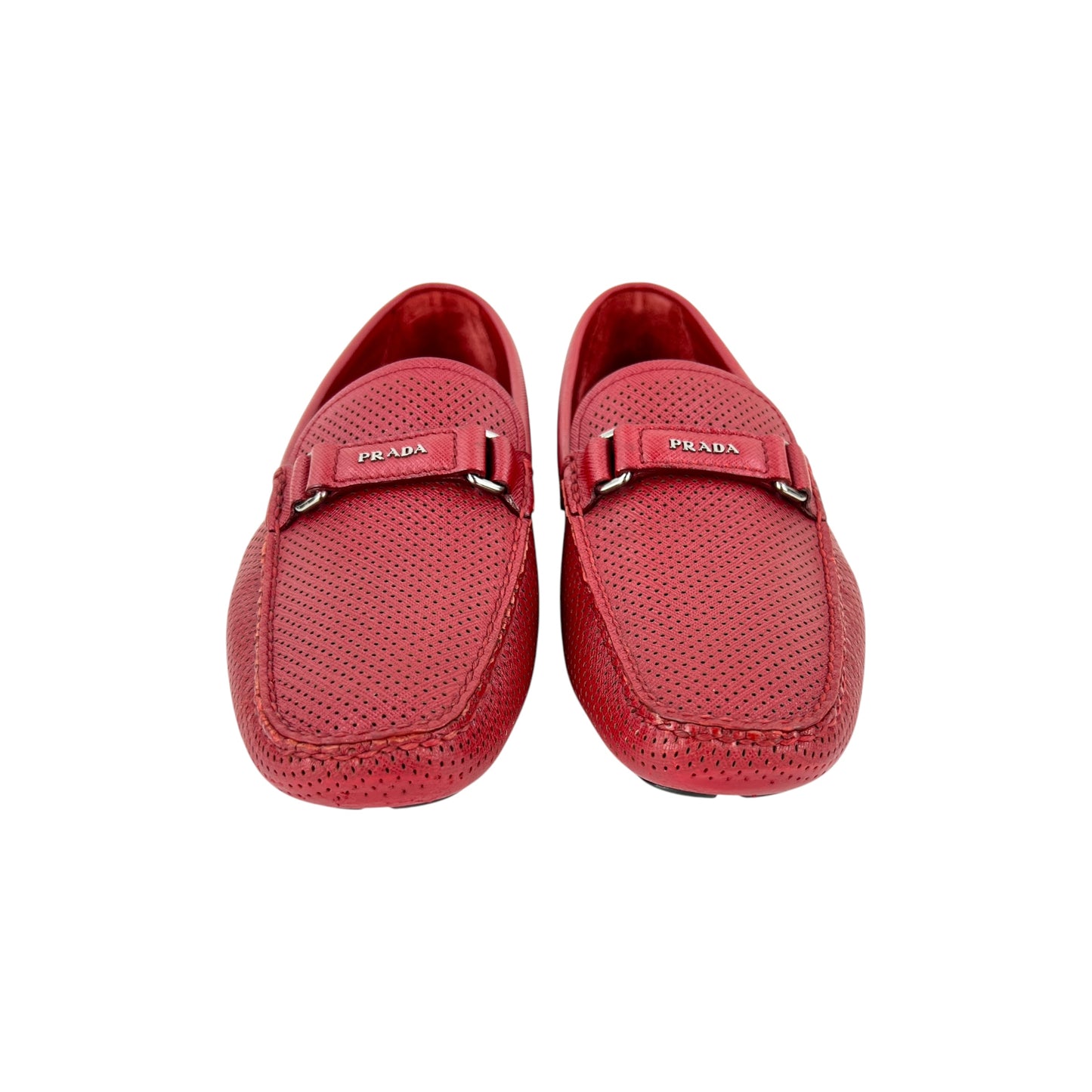 Prada Perforated Saffiano Leather Loafers