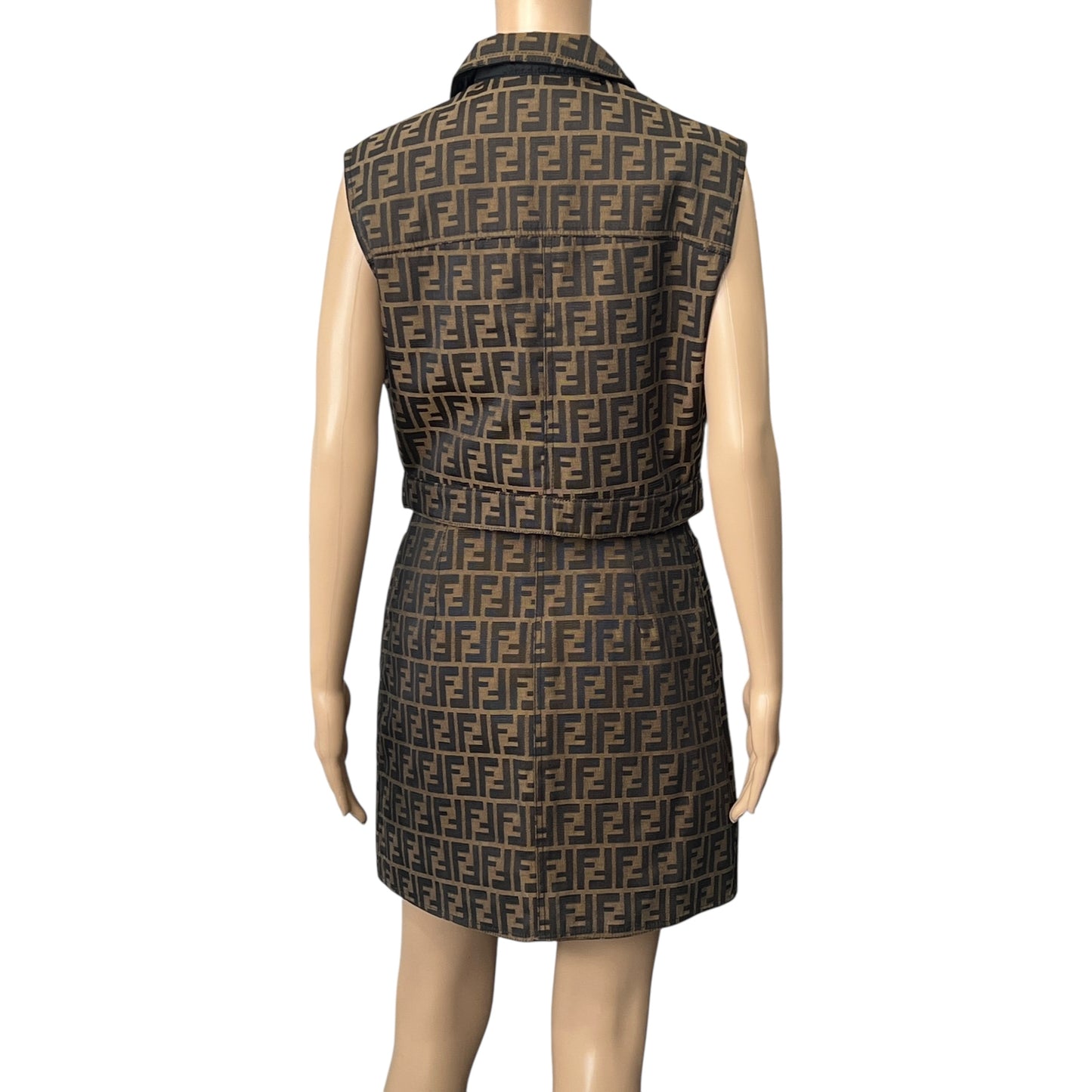 Fendi Vintage Zucca Reversible Vest and Skirt Set