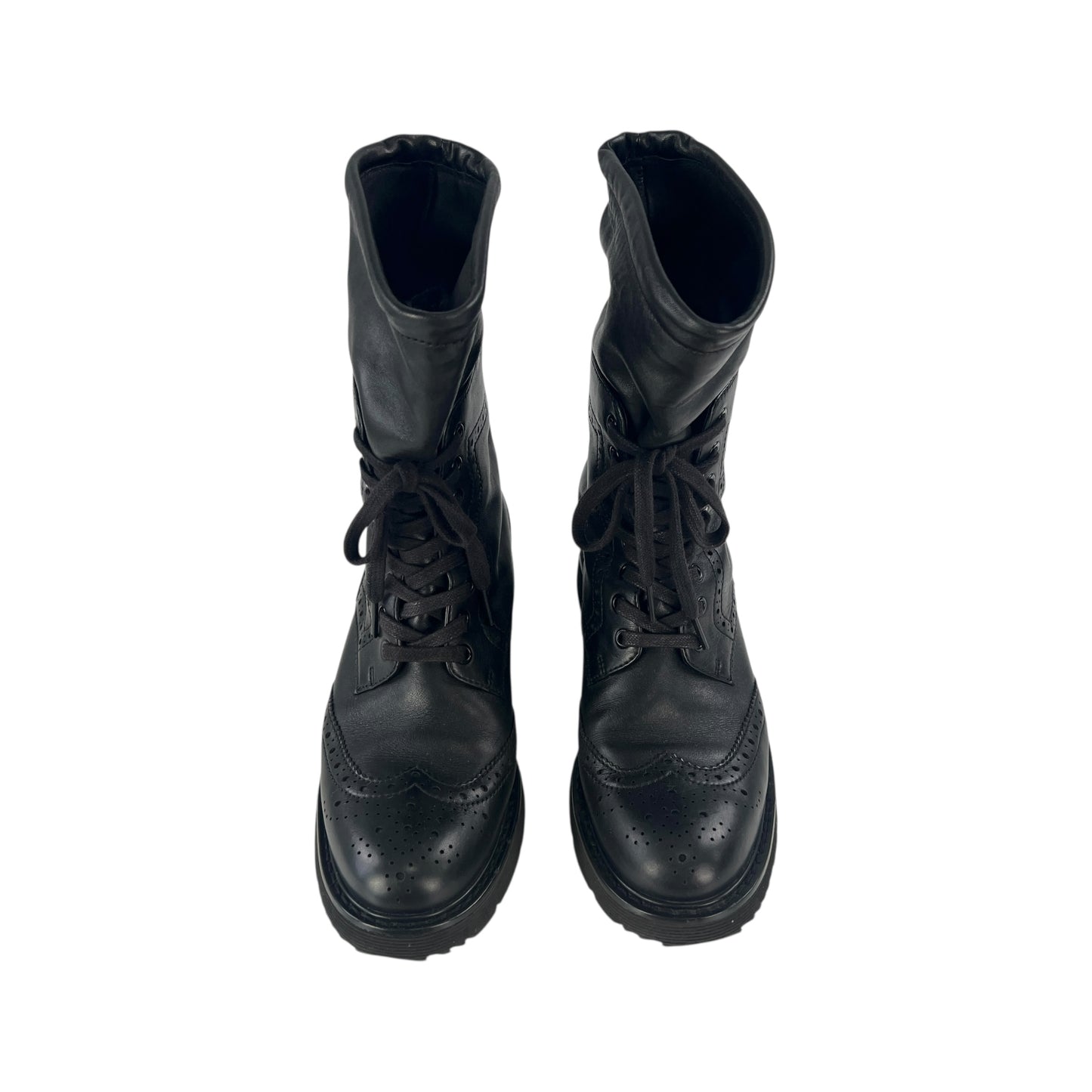 Prada Lambskin Leather Brogue Combat Boots