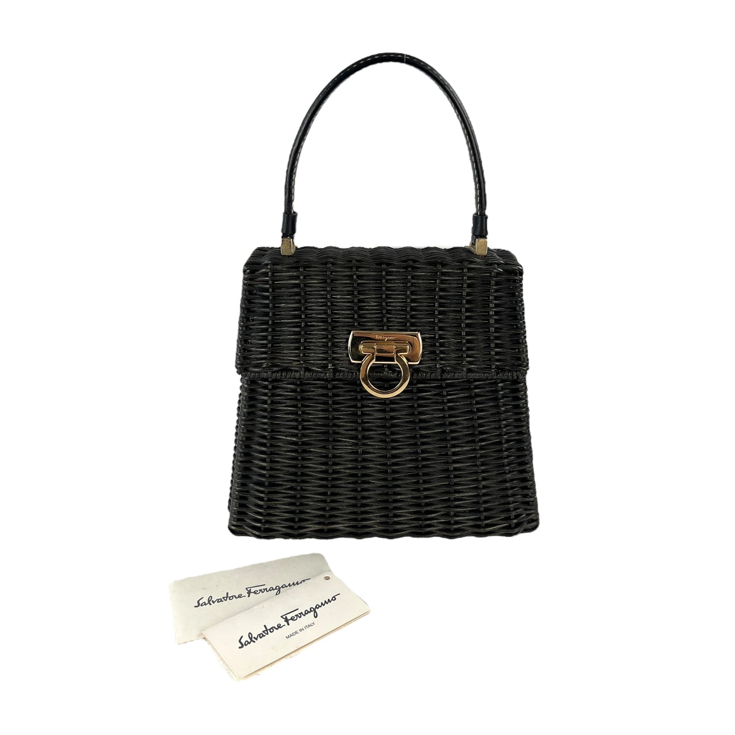 Ferragamo Gancini Wicker Top Handle Bag