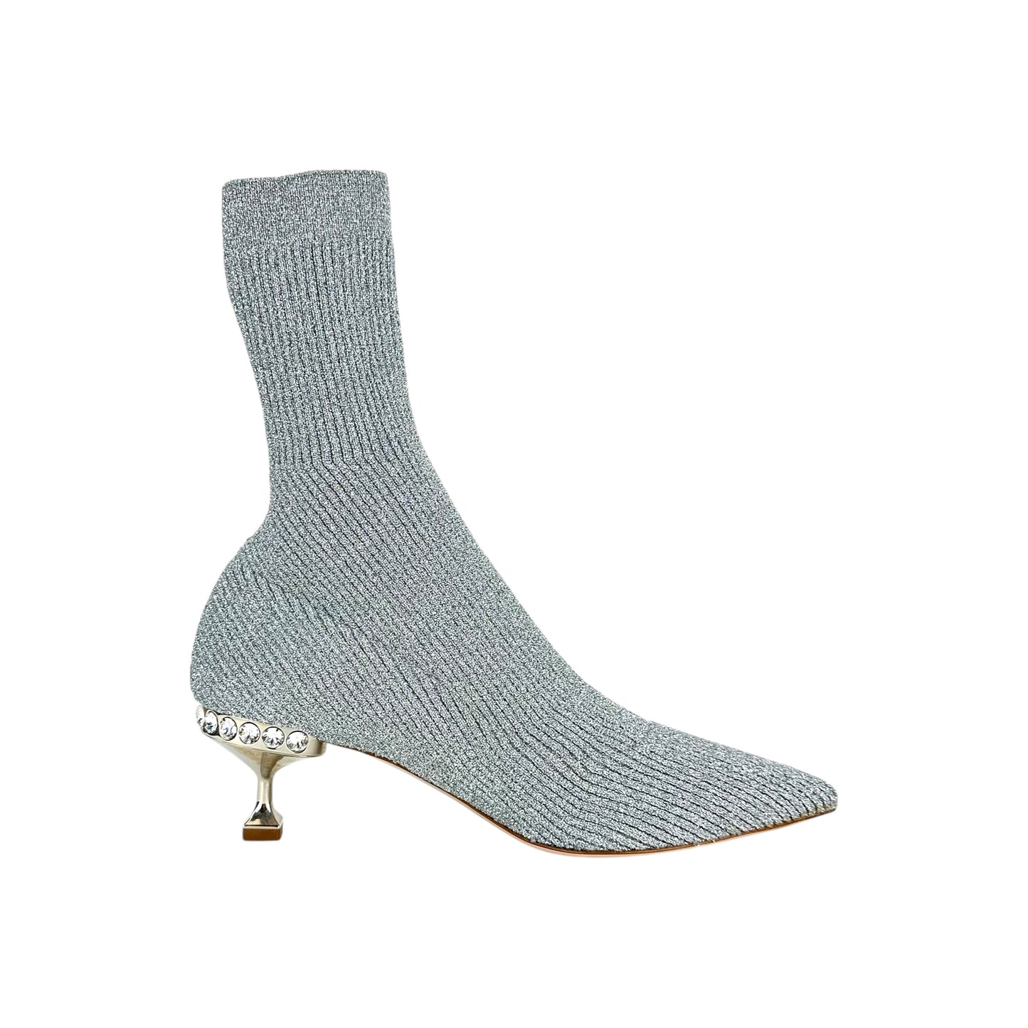 Miu Miu Silver Rhinestone Sock Heeled Boots