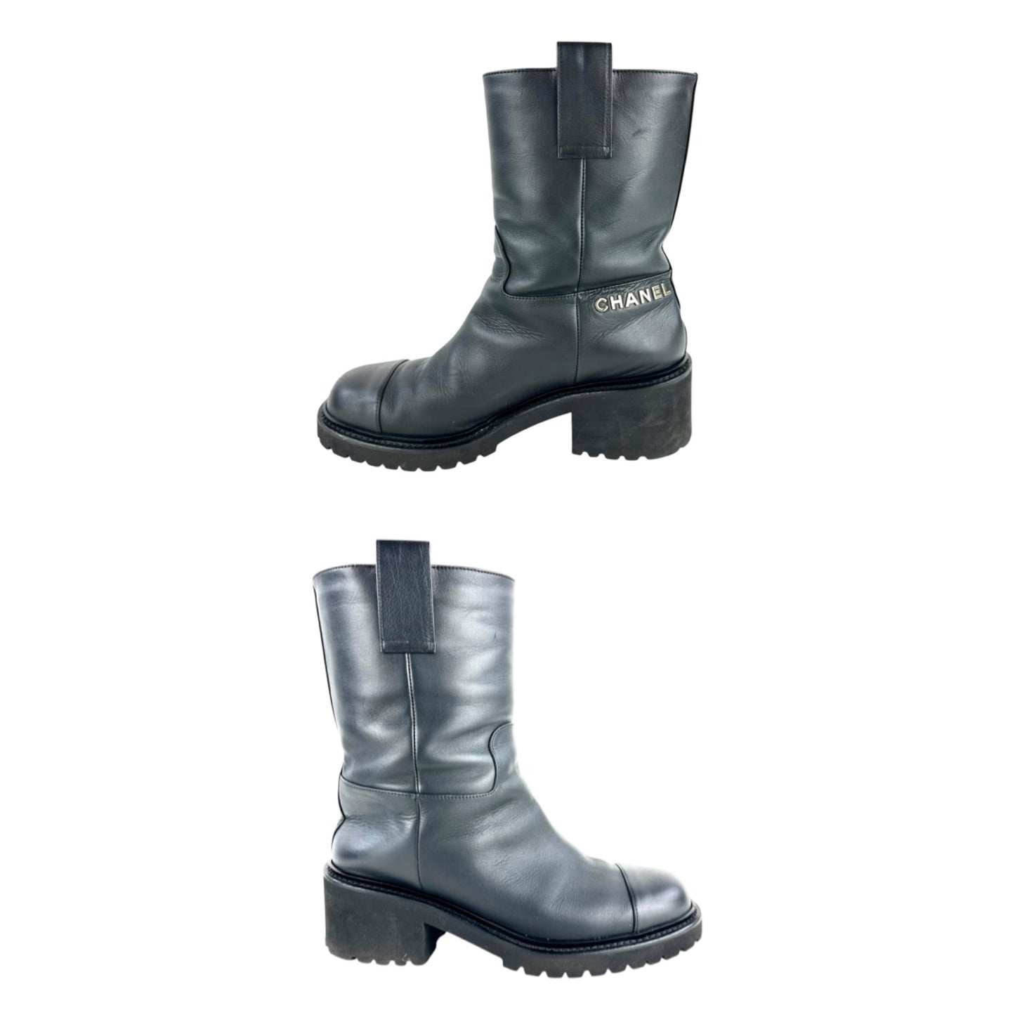 Chanel CC Leather Biker Boots