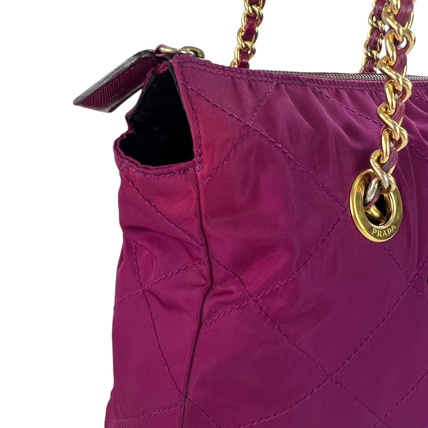 Prada Nylon Stitched Chain Shoulder Bag