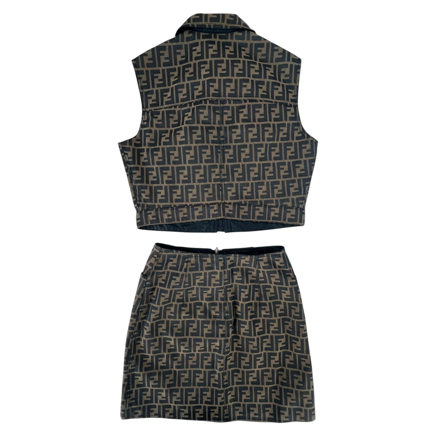 Fendi Vintage Zucca Reversible Vest and Skirt Set