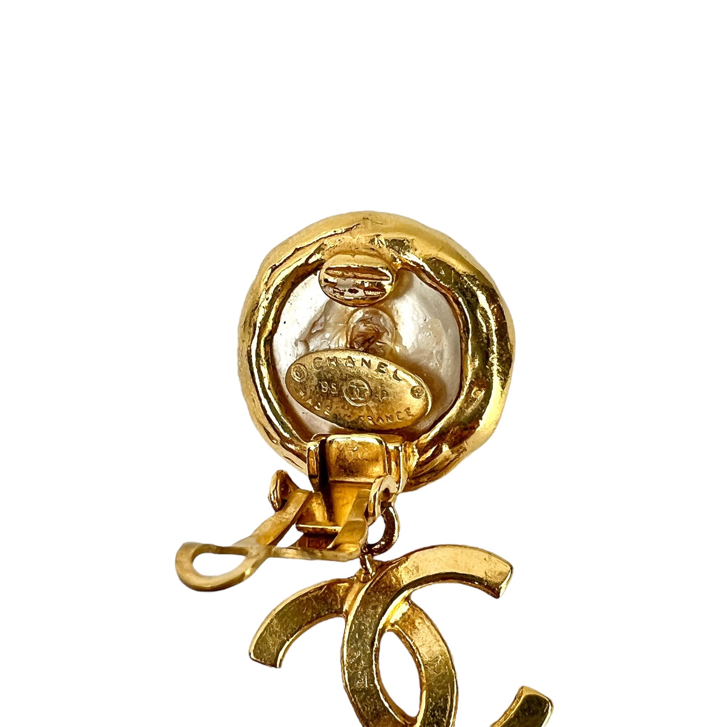 Chanel Vintage CC Faux Pearl Earrings