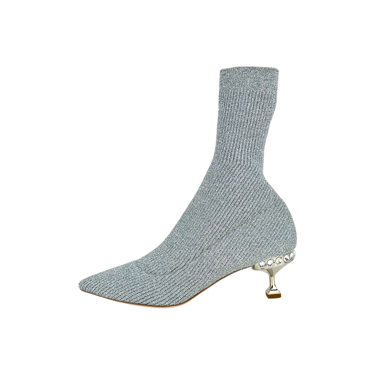 Miu Miu Silver Rhinestone Sock Heeled Boots