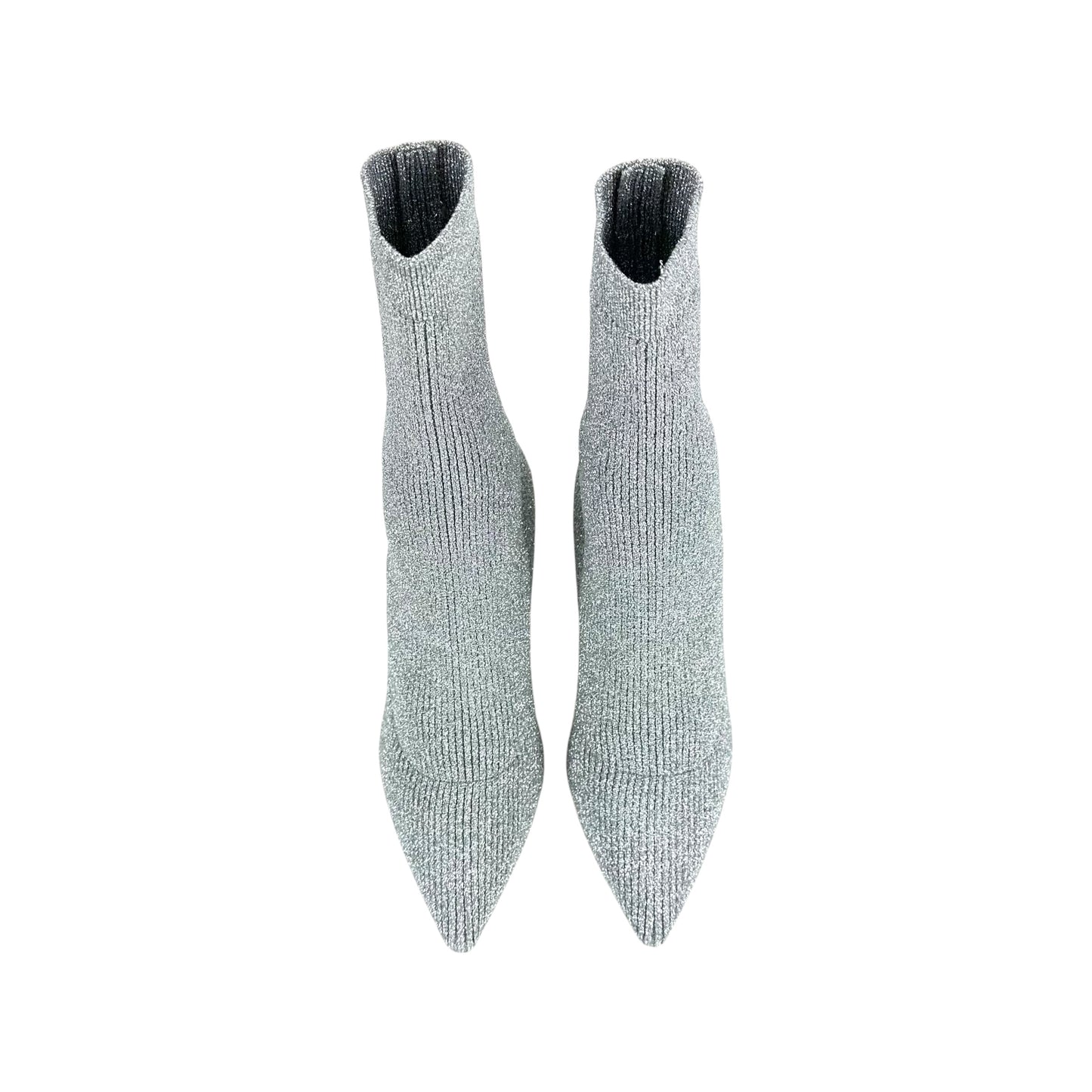 Miu Miu Silver Rhinestone Sock Heeled Boots