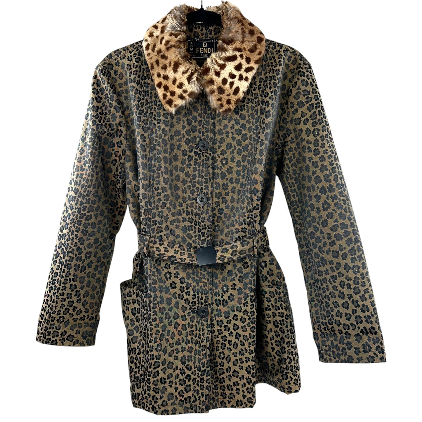 Fendi Vintage Leopard Print Fur Collar Coat