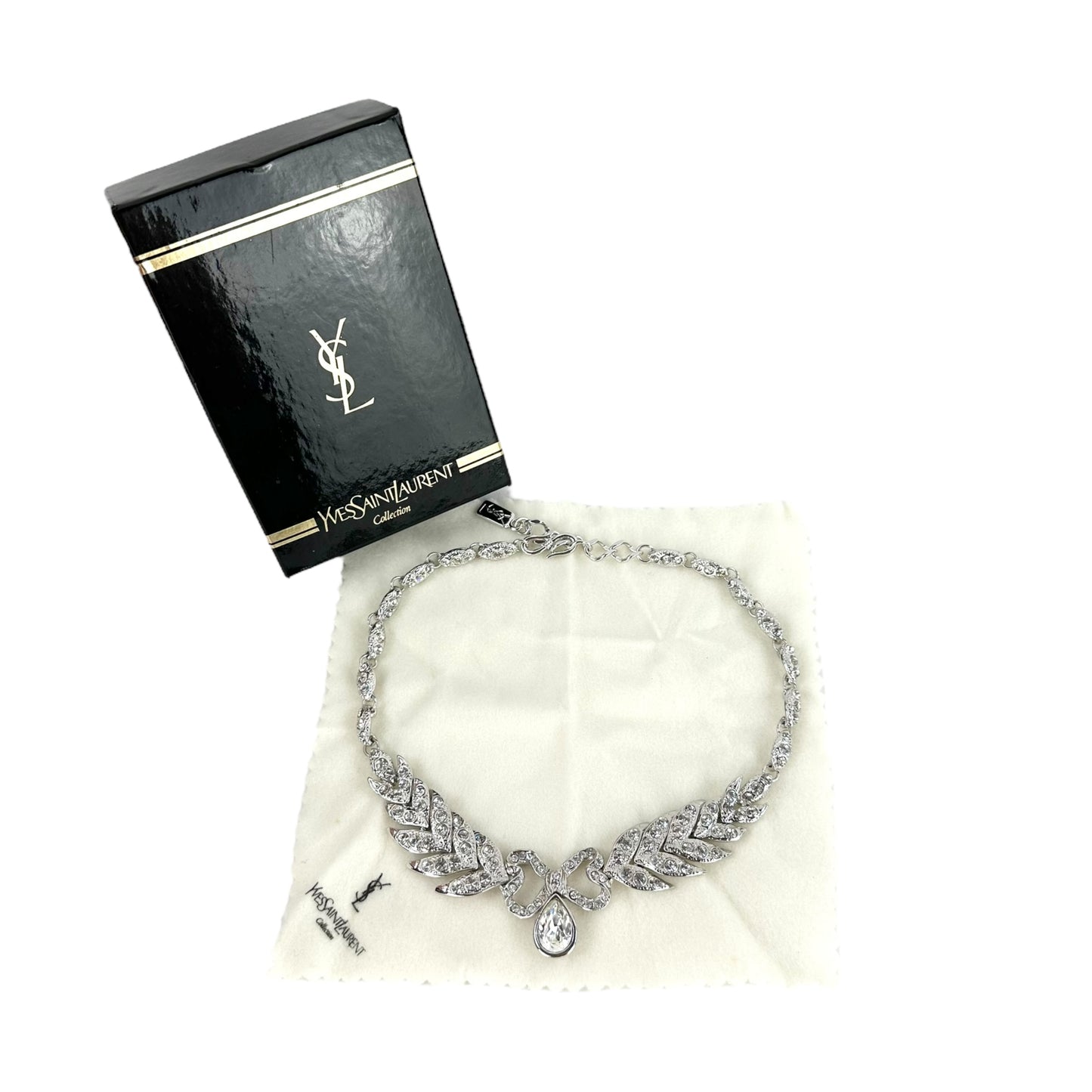 YSL Vintage Rhinestone Bow Necklace
