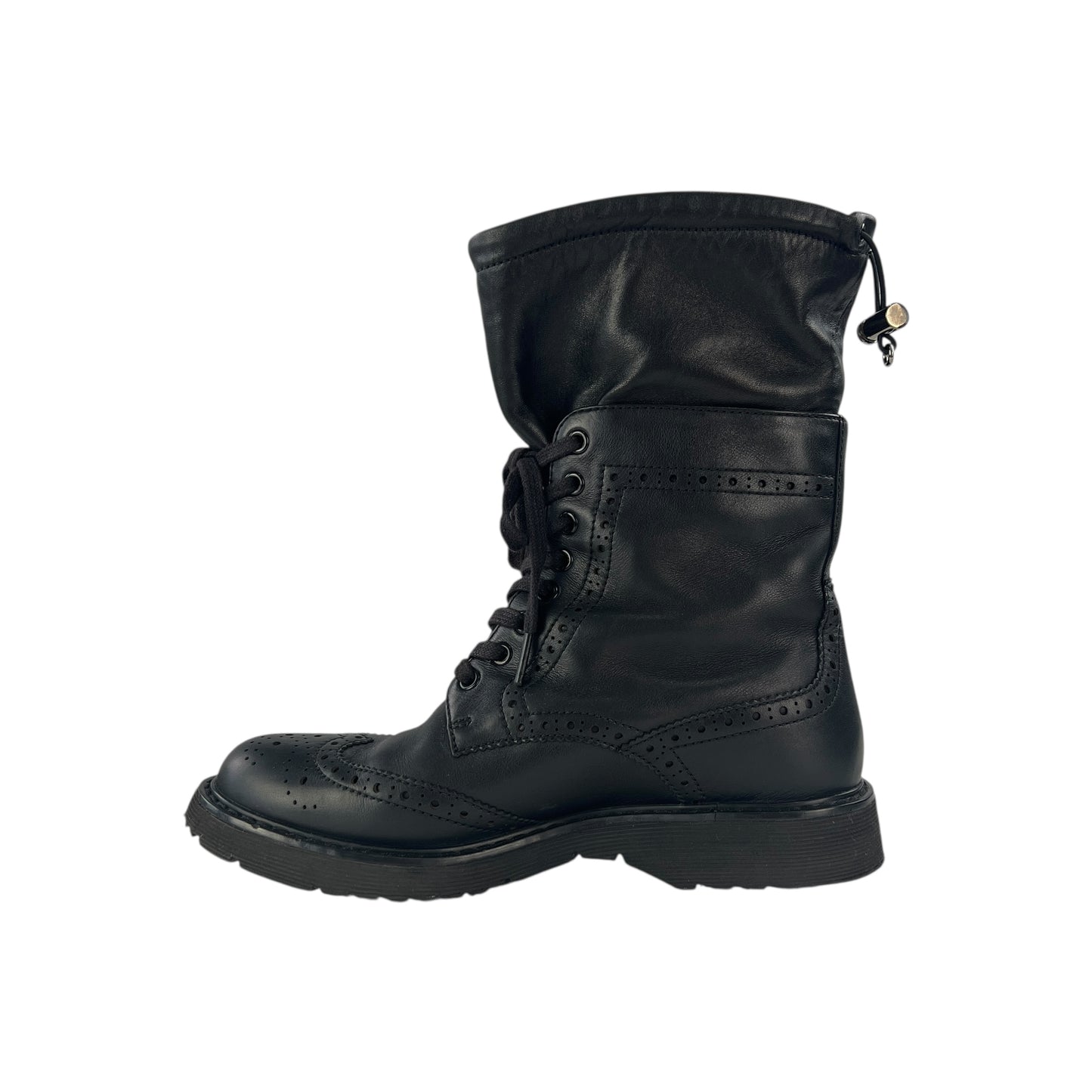 Prada Lambskin Leather Brogue Combat Boots
