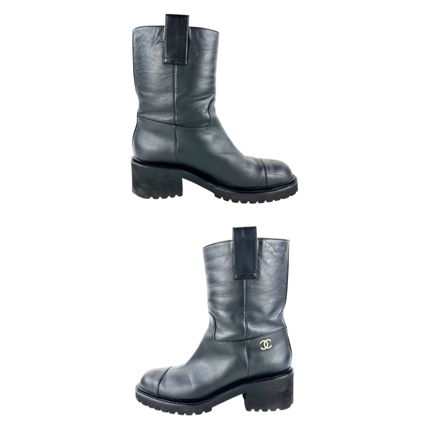 Chanel CC Leather Biker Boots