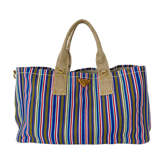 Prada Striped Canapa Tote Bag