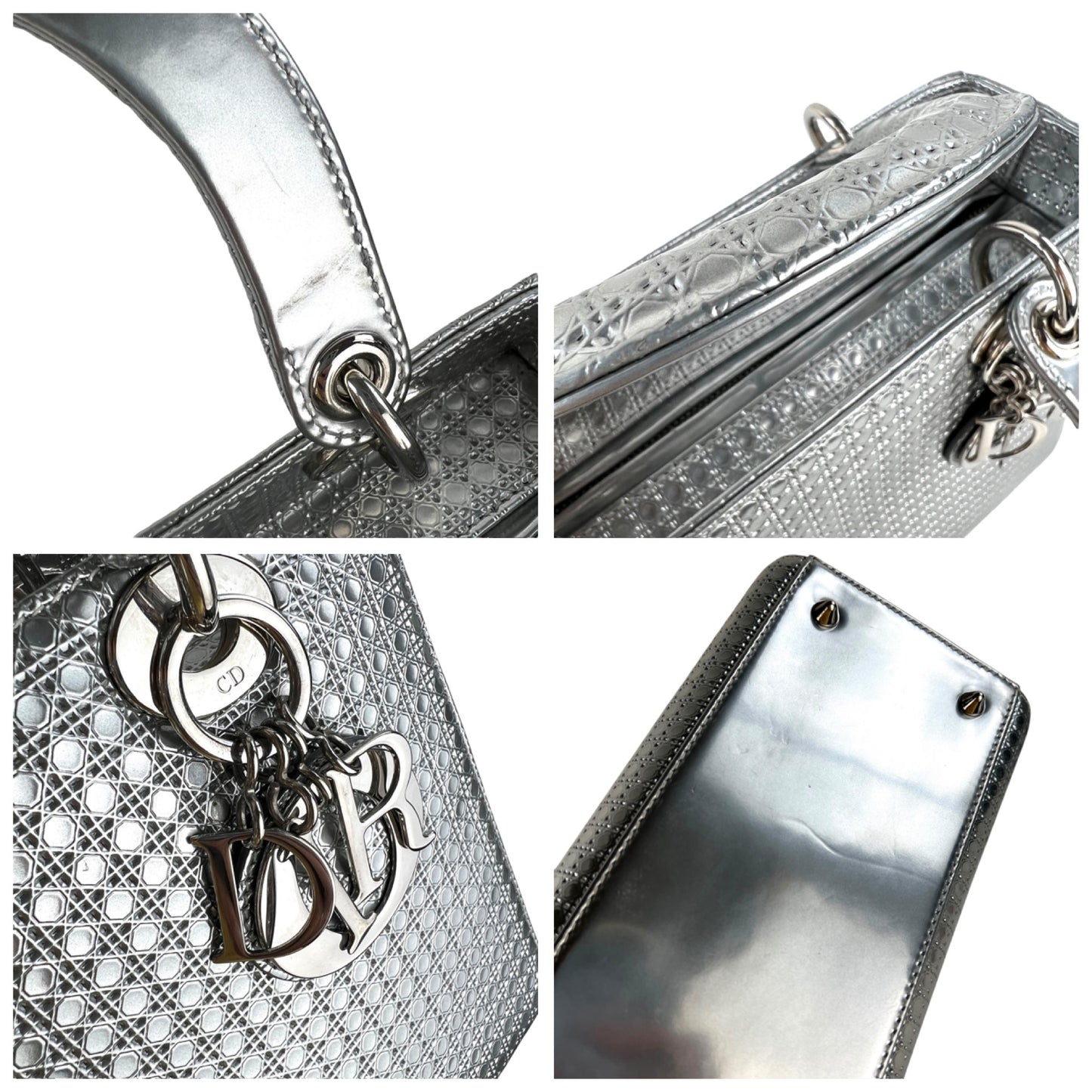 Dior Lady Dior Silver Patent Leather Two-Way Bag