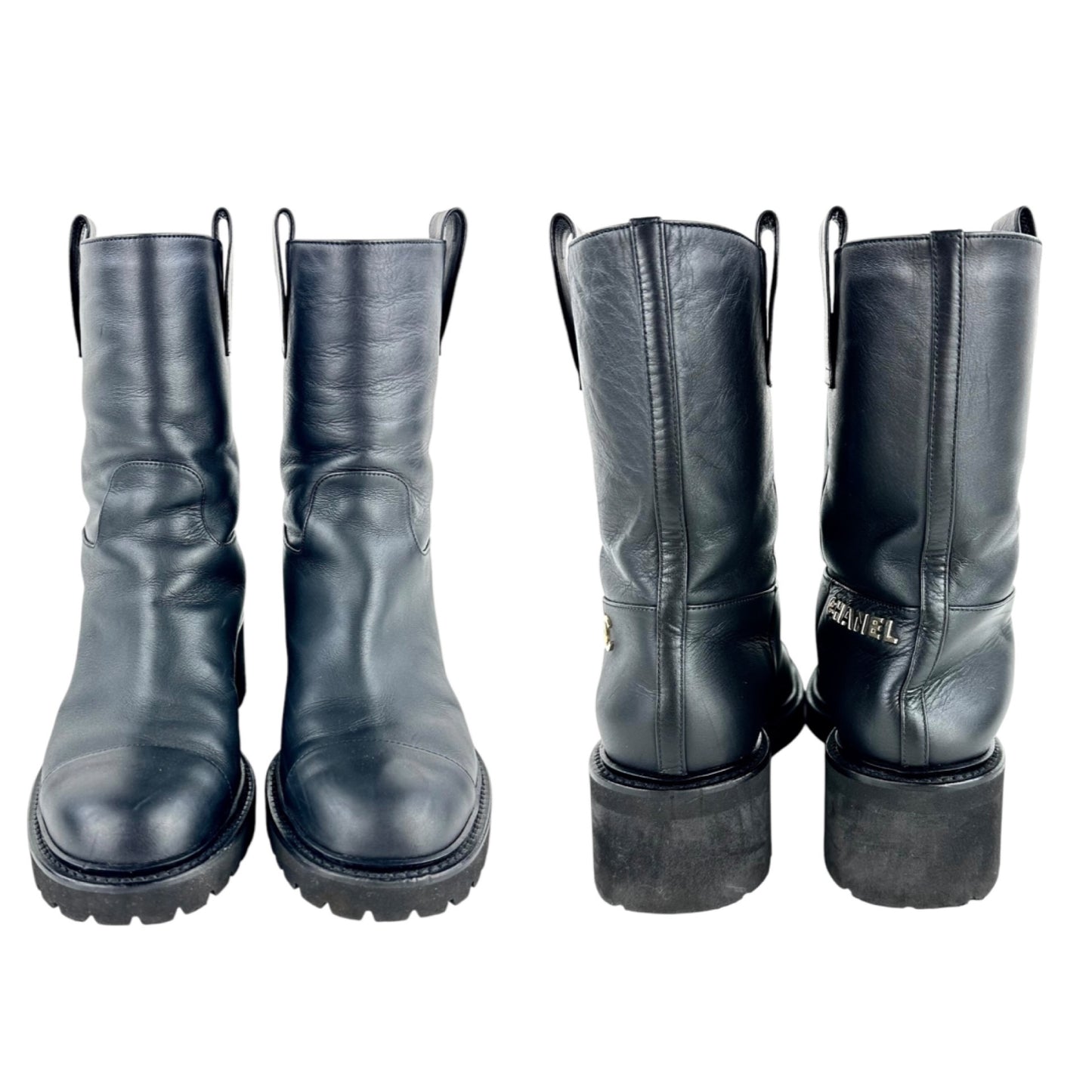 Chanel CC Leather Biker Boots