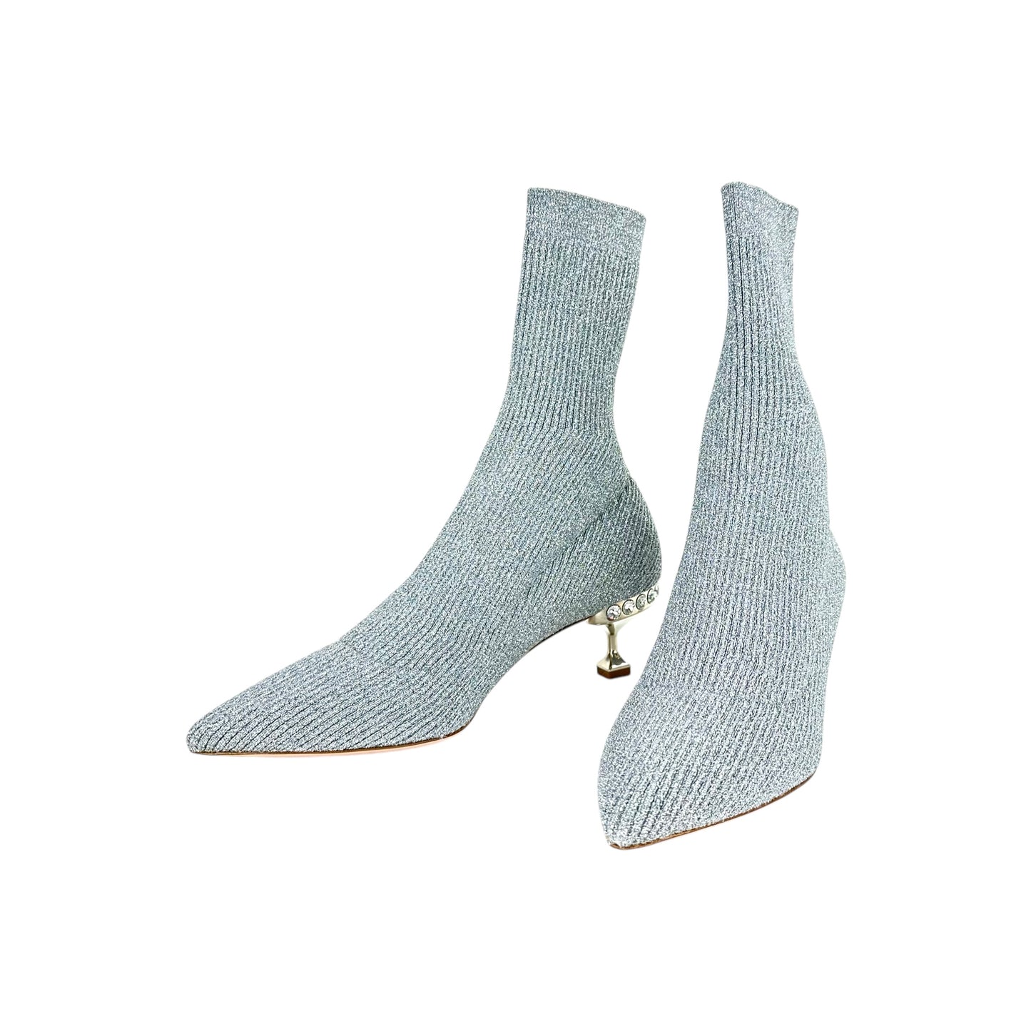 Miu Miu Silver Rhinestone Sock Heeled Boots
