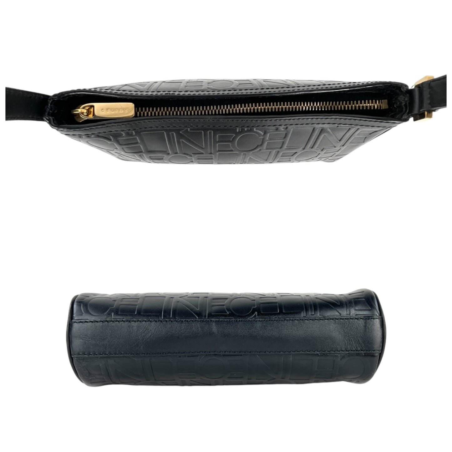 Celine Vintage Logo Embossed Leather Shoulder Bag