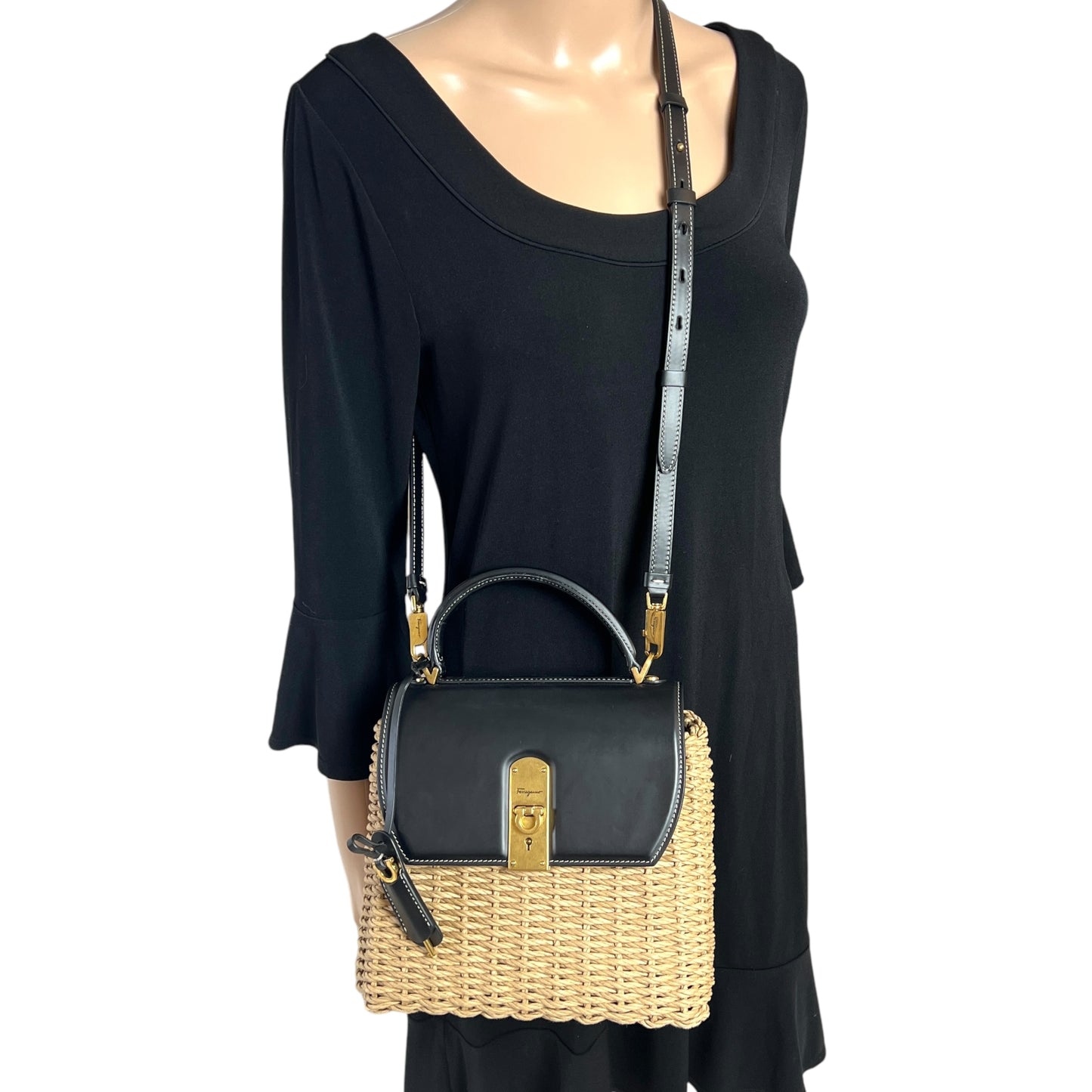 Ferragamo Wicker Top Handle Two-Way Bag