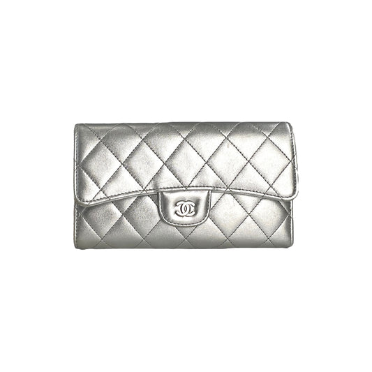 Chanel Matelasse Lambskin Silver Wallet