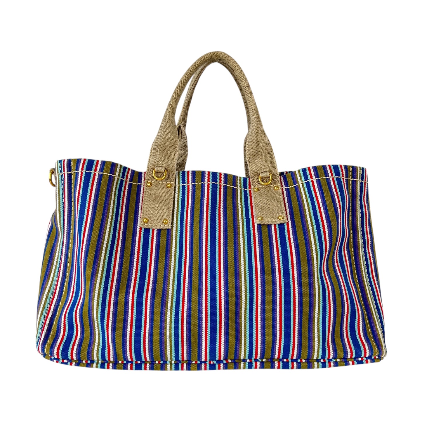 Prada Striped Canapa Tote Bag