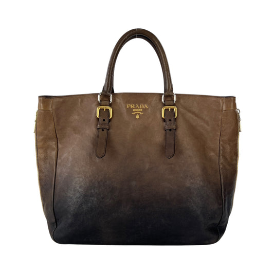 Prada Double Zipper Leather Tote Bag