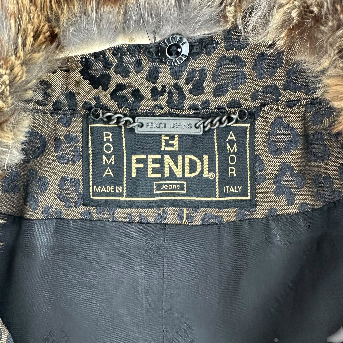 Fendi Vintage Leopard Print Fur Collar Coat