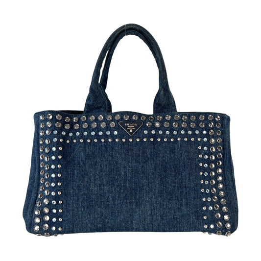 Prada Canapa Rhinestone Denim Tote Bag