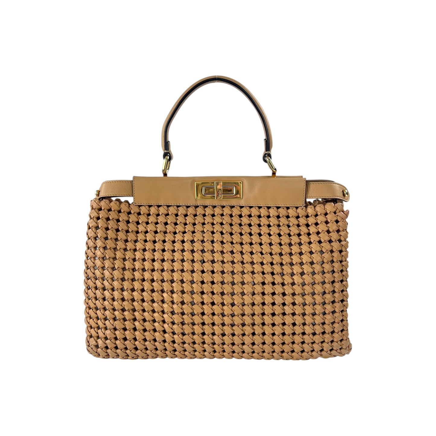 Fendi Peekaboo Interlace Leather Handbag