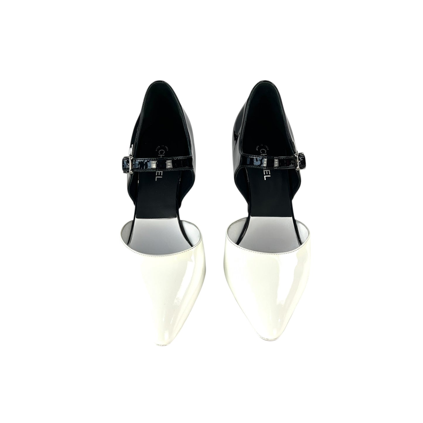 Chanel CC Black & White Patent Leather Pumps