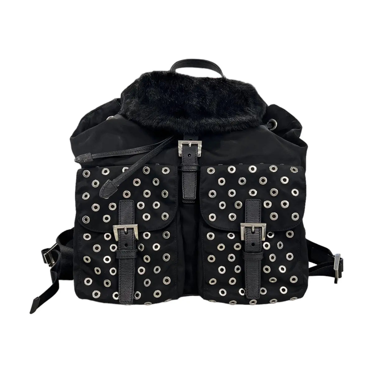 Prada Studded Tessuto Fur Backpack
