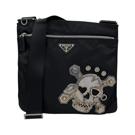 Prada Tessuto Skull & Crossbones Crossbody Bag