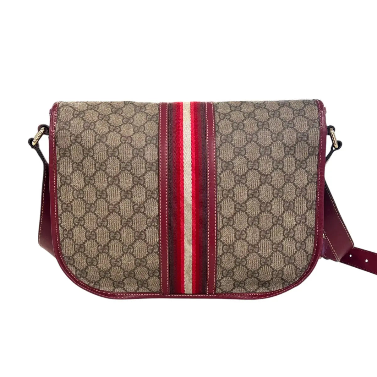 Gucci Monogram Medium Double Buckle Flap Messenger Bag