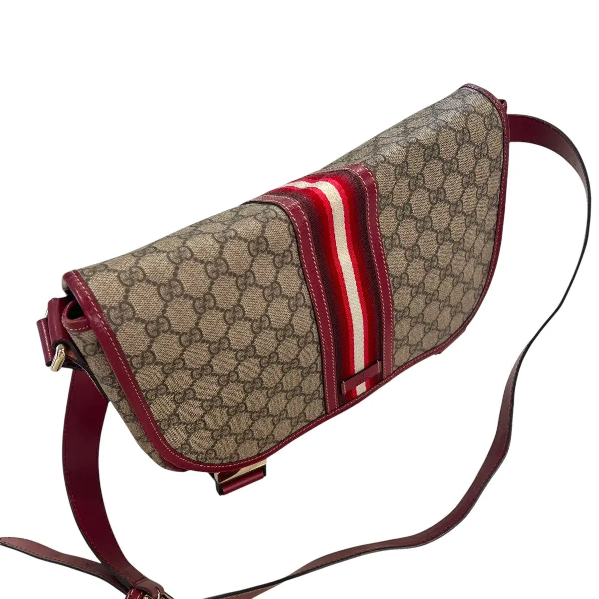 Gucci Monogram Medium Double Buckle Flap Messenger Bag