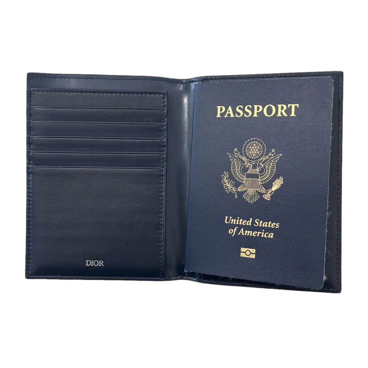 Dior Oblique Leather Passport Holder Travel Wallet