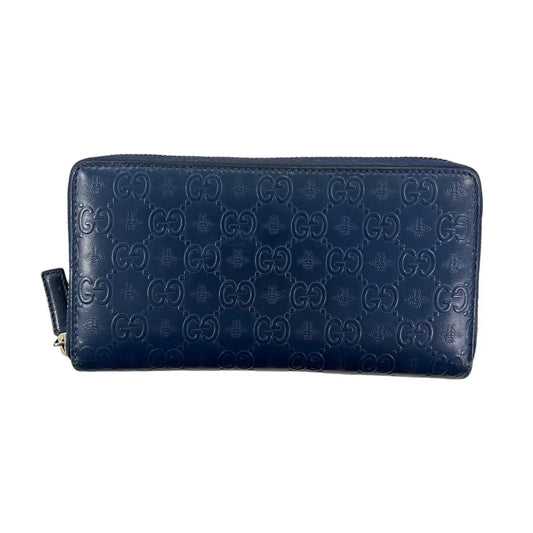 Gucci Monogram Bee Leather Zip Around Wallet