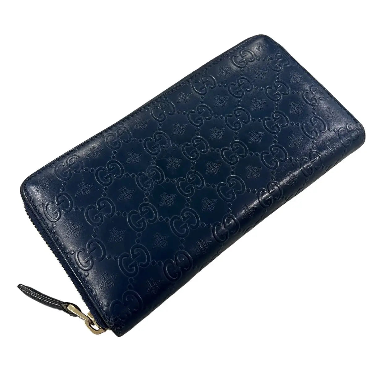 Gucci Monogram Bee Leather Zip Around Wallet
