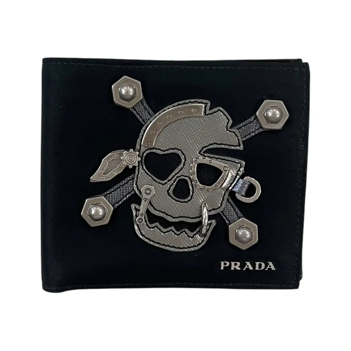 Prada Skull & Crossbones Tessuto Nylon Bifold Wallet